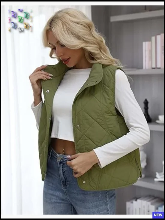 Quilted Vest Lightweight Sleeveless Button Down Preppy Chic Fall Outerwear - Picture 4 of 7